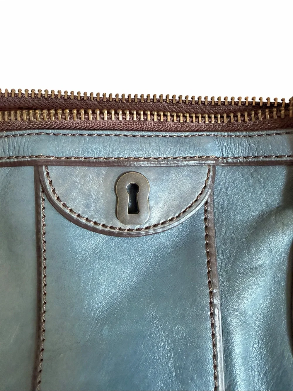 Fossil Long Live Vintage 1954 Maddox Marlowe Satchel Tote Blue Gray Leather Bag